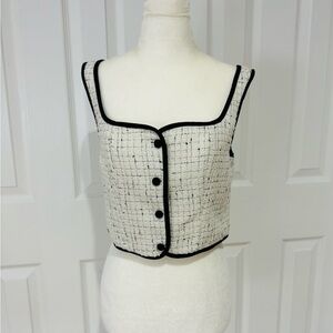NWT MED Cider Black and White Tweed Vest black ivory new